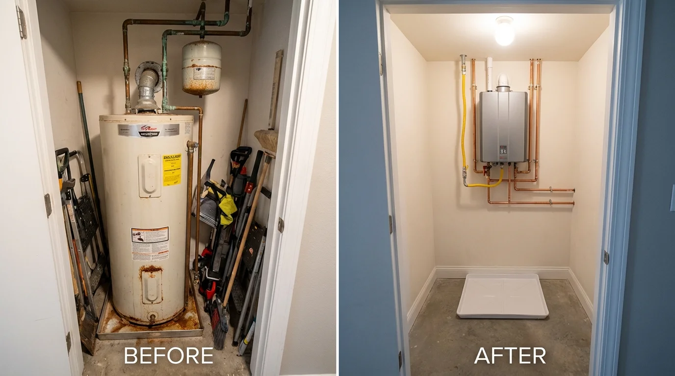 Tank water heater versus wall-mounted tankless unit comparison for Warsaw, NY homeowners